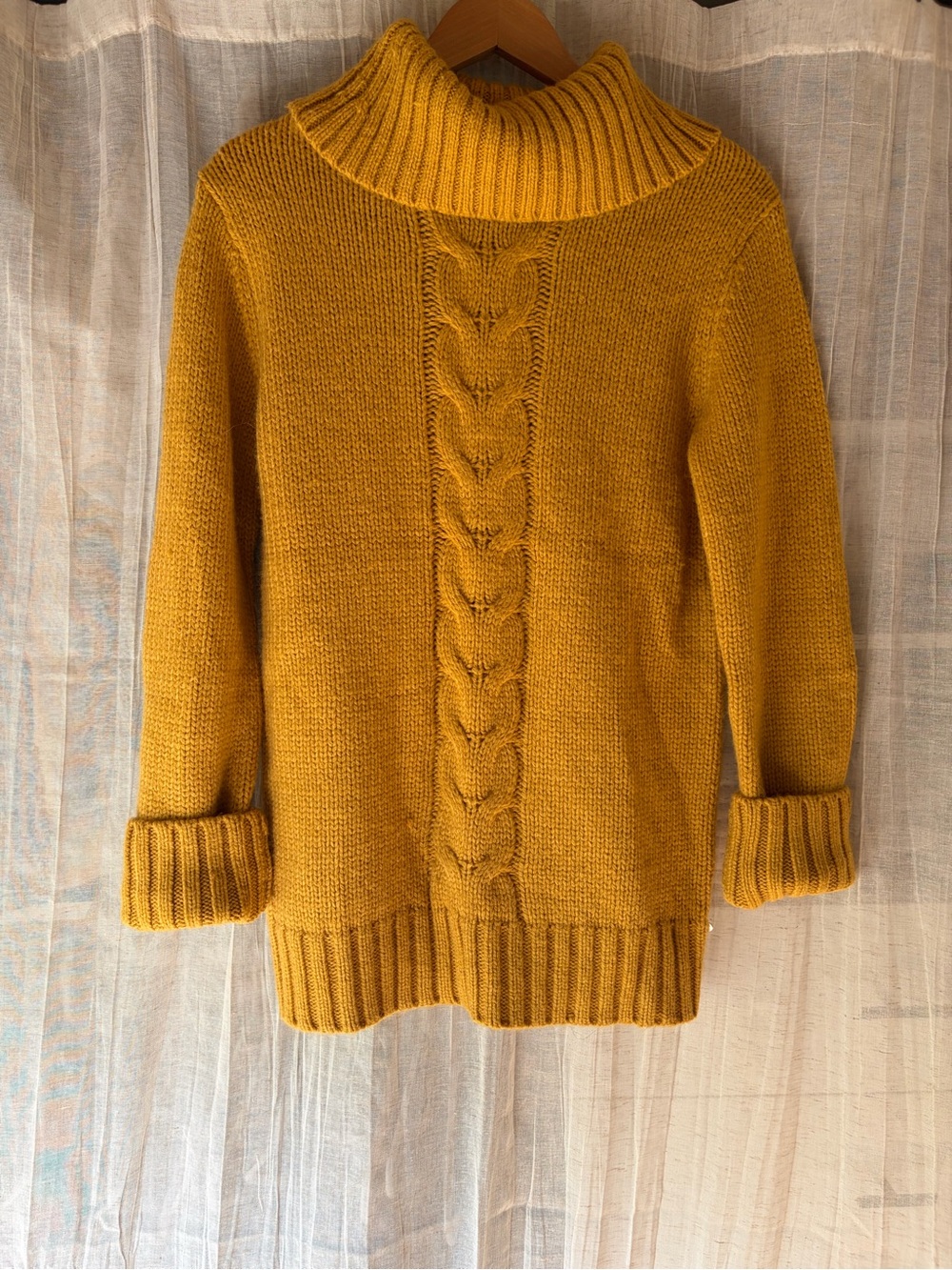 Orb-Chunky Cable Turtleneck Sweater in Mustard XS-S